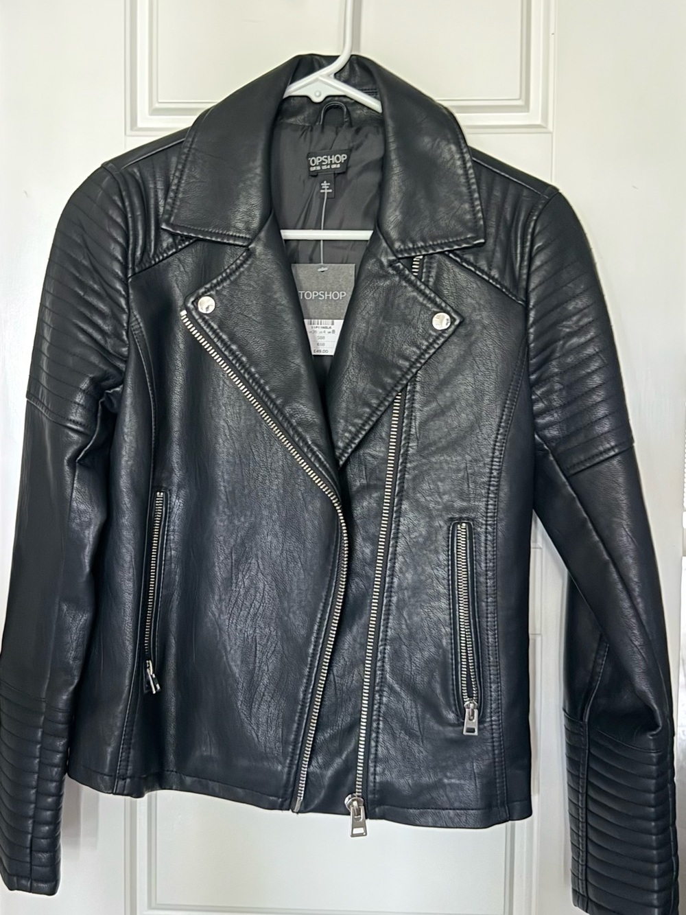NWT Topshop Black Faux Leather Moto Biker Jacket Size 4 - Picture 3 of 9